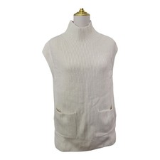 Banana Republic Mock Neck Sleeveless Tunic Sweater Vest White XS Cotton Blend
