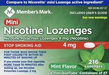 Member's Mark Mini Nicotine Polacrilex 4mg Stop Smoking Aid, Mint, 216 Lozenges