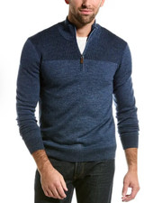BRUNO MAGLI Men  s Merino Wool Quarter Zip Mock Neck Sweater size M Navy Blue