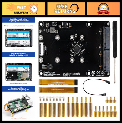 Dual NVMe Raft for Raspberry Pi 5 - PCIe Gen 2.0 M.2 HAT SSD, NAS RAID 0/1, AI A
