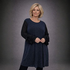 WOMENS DRESS LADIES SPARKLY SWING DRESS WITH CHIFFON FRILLED SLEEVES