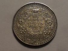 1945 NICE BOMBAY MINT INDIA 50% SILVER 1/4 RUPEE KM#547 MINTAGE 181,648,000!