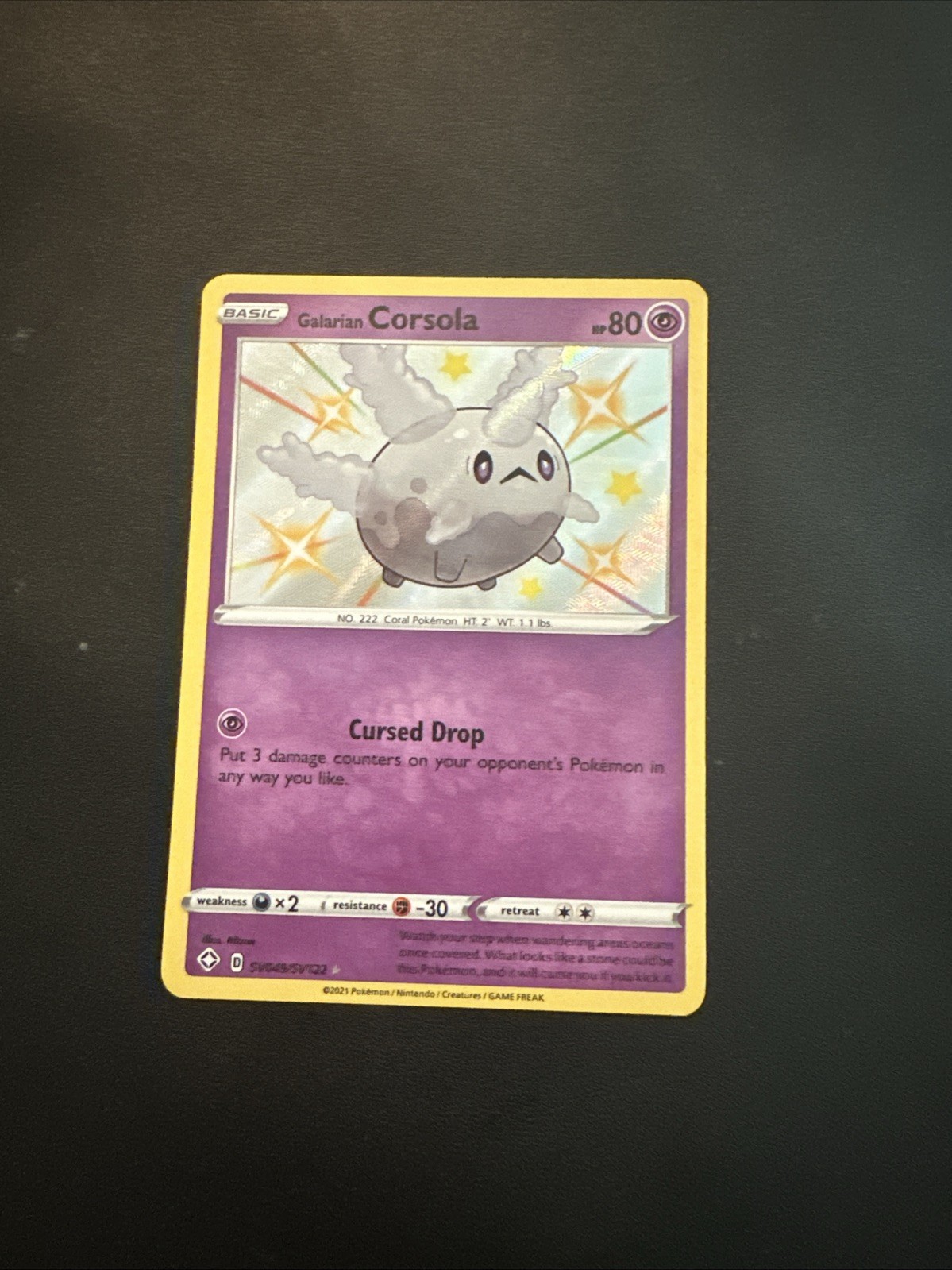 Holo Galarian Corsola SV049/SV122 Shiny Holo Rare Shining Fates Pokemon NM