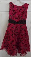 Rare Editions Girls Fit Flare Red/Black Floral Party Dress Size 14 Bow