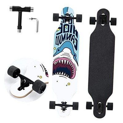 Longboard Skateboard, 41 Inch Drop Through Longboard Complete 9-Ply Shark