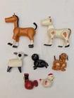 Vintage Fisher Price Farm Animals Lot Of 7 w/ Black Pig Playset #117 Or #915