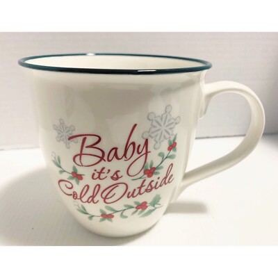 Pfaltzgraff WINTERBERRY Baby It's Cold Outside Porcelain Mug Berries Snowflakes