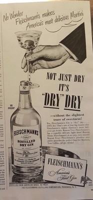 1947 Fleischmann's Distilled Dry Gin Magazine Ad 'Americas First Gin'