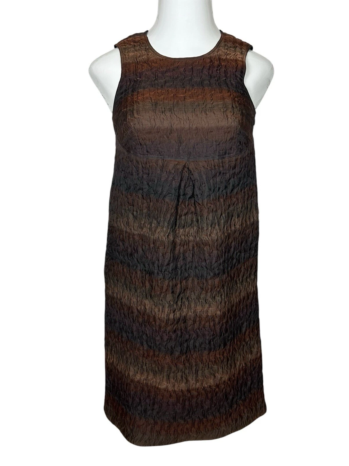 Abito donna Burberry smanicato crepe tubino marrone girocollo testurizzato taglia 38