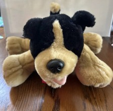 Kellytoy Puppy Dog Plush Tan  Black Hard Nose with Tongue Stuffed Animal 13  