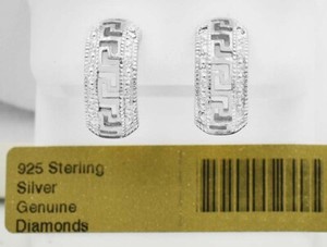 GENUINE DIAMONDS GREEK STYLE STUD EARRINGS SOLID .925 Silver - NEW WITH TAG