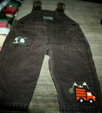 Oshkosh Vestback Overalls Boys size 6 months Trucks Helicopters Brown  -B - 