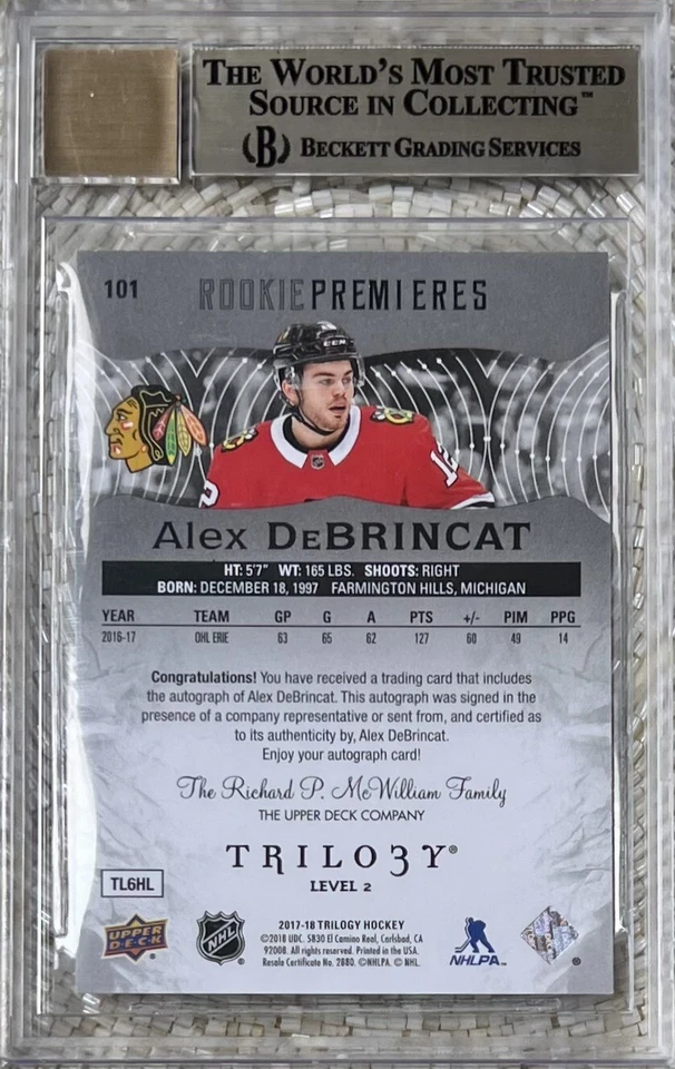 2017-18 UD TRILOGY BLACK AUTO /39 ALEX DEBRINCAT RC BGS 9.5/10 POP 1 - Image 2 of 2