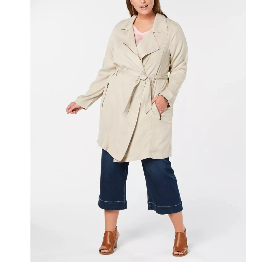 Style & Co Womens Plus 1X Industrial Blue Belted Trench Coat NWT Z37 - Image 3 of 4