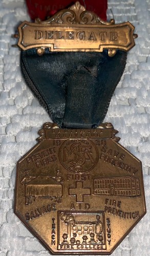 Firemen's Maryland State Association 1938 Annual Convention Delegate Medal Badge