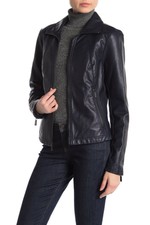 Women's Kenneth Cole New York Faux Leather Moto Jacket 17kmu122 Navy Size Small