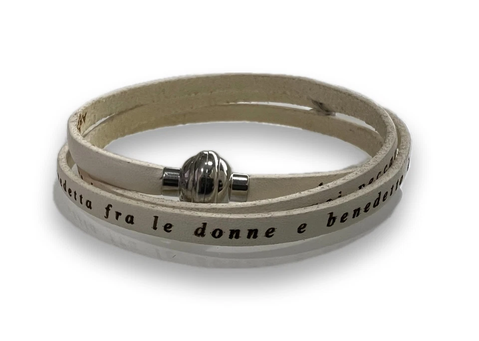 Bracciale AMEN AS-AMITG07-60 Preghiera Ave Maria Pelle Bianco Misura L