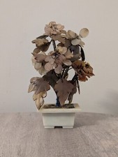 Vintage Chinese Jadeite Flower Tree, Multi-petal Bonsai Style Oriental Ornament 