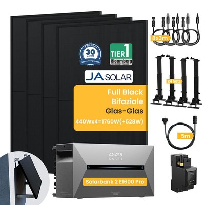 2280W Bifazial Balkonkraftwerk mit Anker Solarbank 2 E1600 Pro 1600Wh Speicher