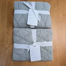 POTTERY BARN COCOON VOILE QUILTED EURO SHAM SET OF 2 ~ EUCALYPTUS