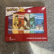 Pok mon 6 Pair Medium Socks Sz 9-2 1/2 Shoe Size