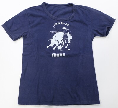 Rare Vintage Costa Del Sol Mijas Spain Bull Running Riding T Shirt 80s 90s Blue