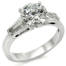 TK005 - High polished (no plating) Stainless Steel Ring with AAA Grade CZ  in