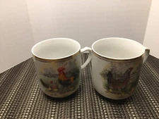 Hassenpflug Austria hand painted chicken/rooster cups signed H.Arndt