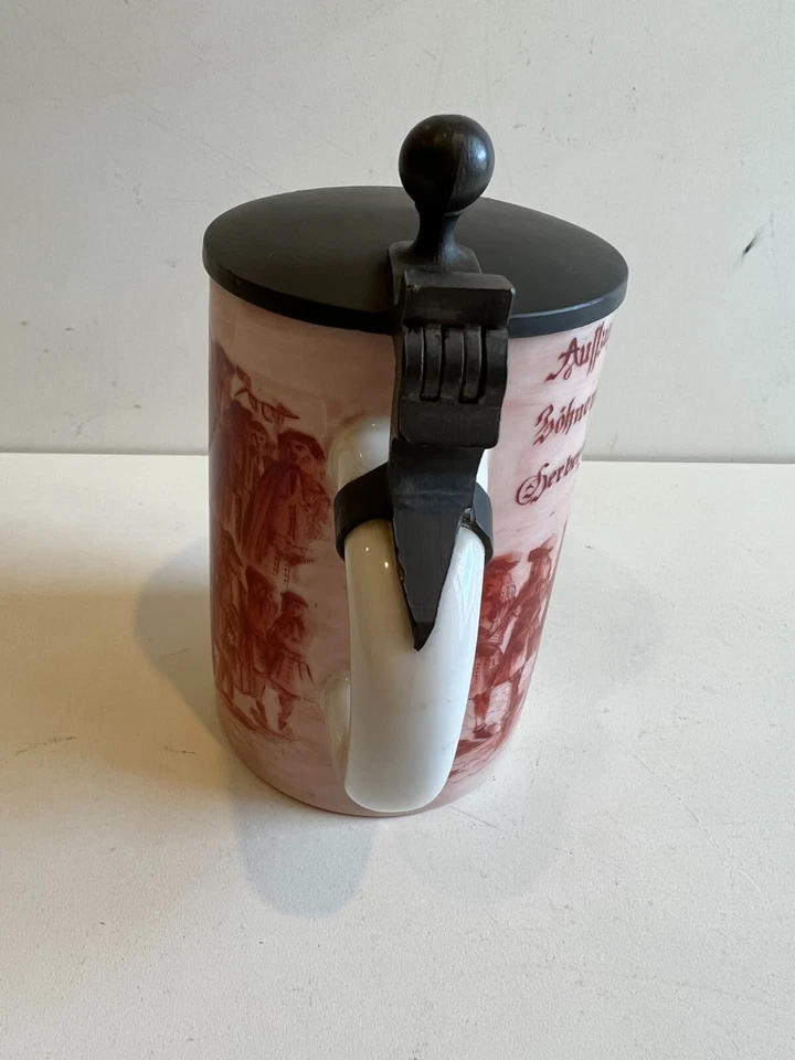 Antigua piedra de cerveza alemana rara con tapa de peltre, 6 1/2" de alto, 5 1/2" de ancho con mango Foto 4 de 4