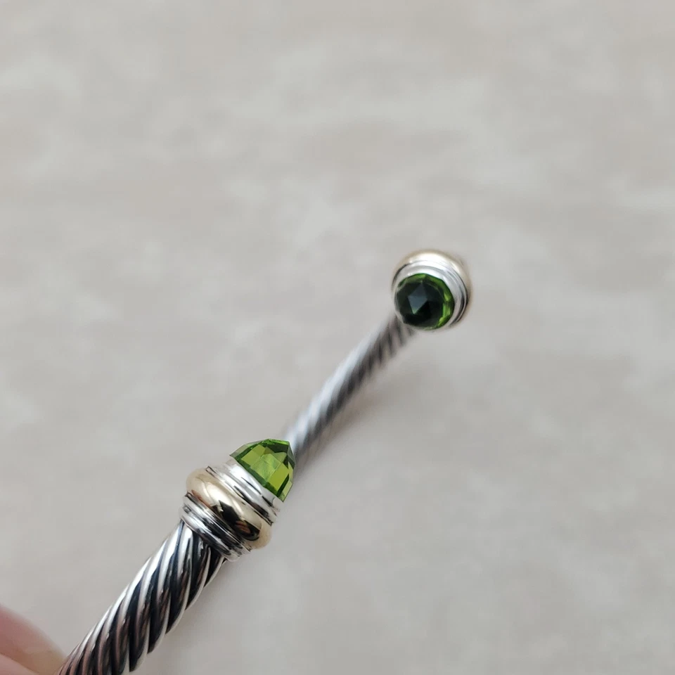 David Yurman Cable Classic Bracelet Sterling Silver Peridot and 14k Gold size S - Image 4 of 4