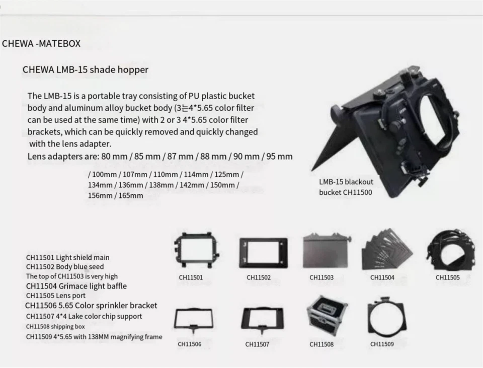 Adaptador de abrazadera de lente 80/85/87/110/134/150 mm LMB-15 para caja mate LMB-15 Arri CHEWA Foto 2 de 4