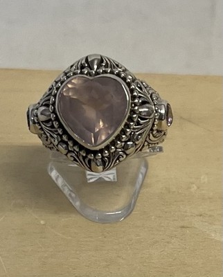 Sarda Bali Heart Pink Quartz & Topaz Statement Ring 11.6 gm Size 9