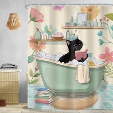 Funny Cat Shower Curtain 60Wx72H Inch 60"W x 72"L Pack of 1 Black Cat01