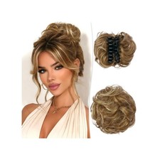 Messy Bun Hair Piece Claw Clip In Human Hair Extension Highlighted Medium Brown