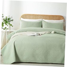 Full/Queen Quilt Set,Ultrasonic Embossed Full/Queen 90"x96" Sage Green