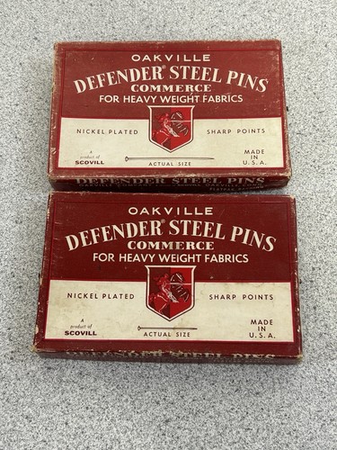 Vtg Heavy Defender Steel Sewing Pins Size 17 & Size 28 Orig Box with pins