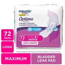 Equate Options Women's Incontinence Pads, Maximum Absorbency, Long Length (72 Co