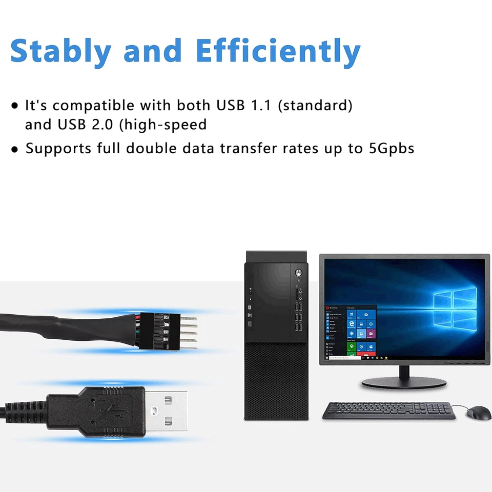 USB a a 9 Pin Header, Scheda Madre Maschio IDC Dupont a USB 2.0 Tipo a Maschio A - Immagine 3 di 4