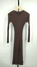 Quince Women Cotton Cashmere Ribbed Long Sleeve Crew Midi Dress Mocha S