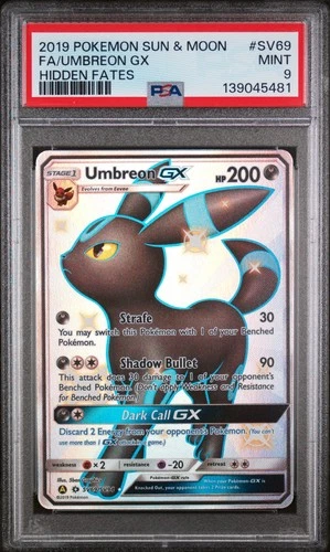 2019 POKEMON SUN & MOON HIDDEN FATES #SV69 FULL ART/UMBREON GX PSA 9