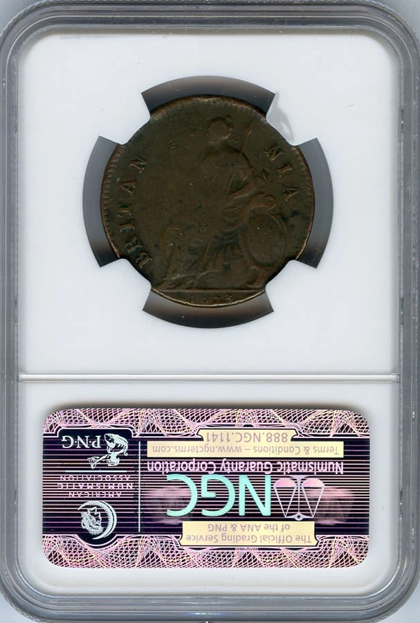 АНГЛИЯ 1673 КОРОЛЬ ЧАРЛЬЗ II 1/2 ПЕННИ ОЧЕНЬ РЕДКАЯ NGC-VF ДЕТАЛИ. - Изображение 2 из 2