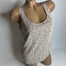 Vintage Marina Womens Sparkle Sleeveless Tank Top Large Beige Black Made in USA
