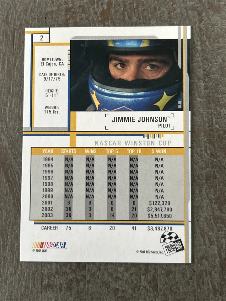 HOF JIMMIE JOHNSON 2004 Press Pass Eclipse NASCAR Racing Card #2 Signed Auto - Image 2 of 2