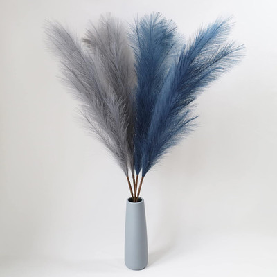 4pcs Faux Pampas Grass Tall 43  / 3.6ft, Non-Shedding Grey& Navy Blue