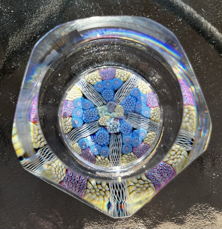 Whitefriars 5-Panel Millefiori Art Glass Paperweight With Beautiful Colors
