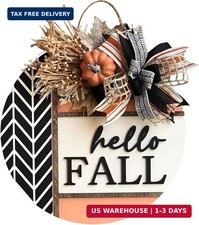 Hello Fall Pumpkin Wreaths,Wooden Door Sign for Front Door with Bow Rustic Fall