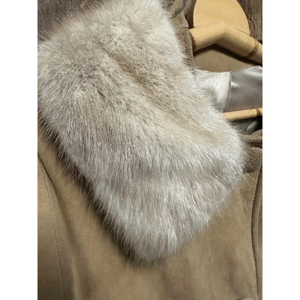 Abrigo Vintage Gamuza Cuello Visón Años 60 Mod Cottagecore Dinero Antiguo Invierno Elegante Foto 2 de 4