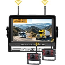 Wireless RV Trailer 7" DVR Monitor  2X 1080P Rear View Camera BSD for Truck Bus