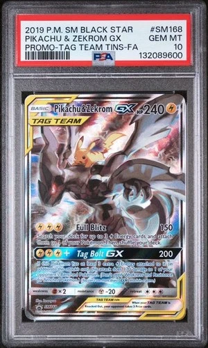 Pokemon Pikachu & Zekrom GX Tag Team Tin Promo Full Art #SM168 PSA 10