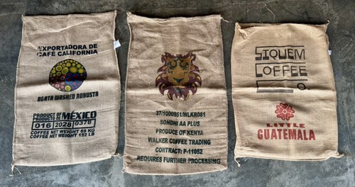 Assorted Burlap Jute Coffee Bean Bags Sacks-Lot Of (3) *See Pics/Description